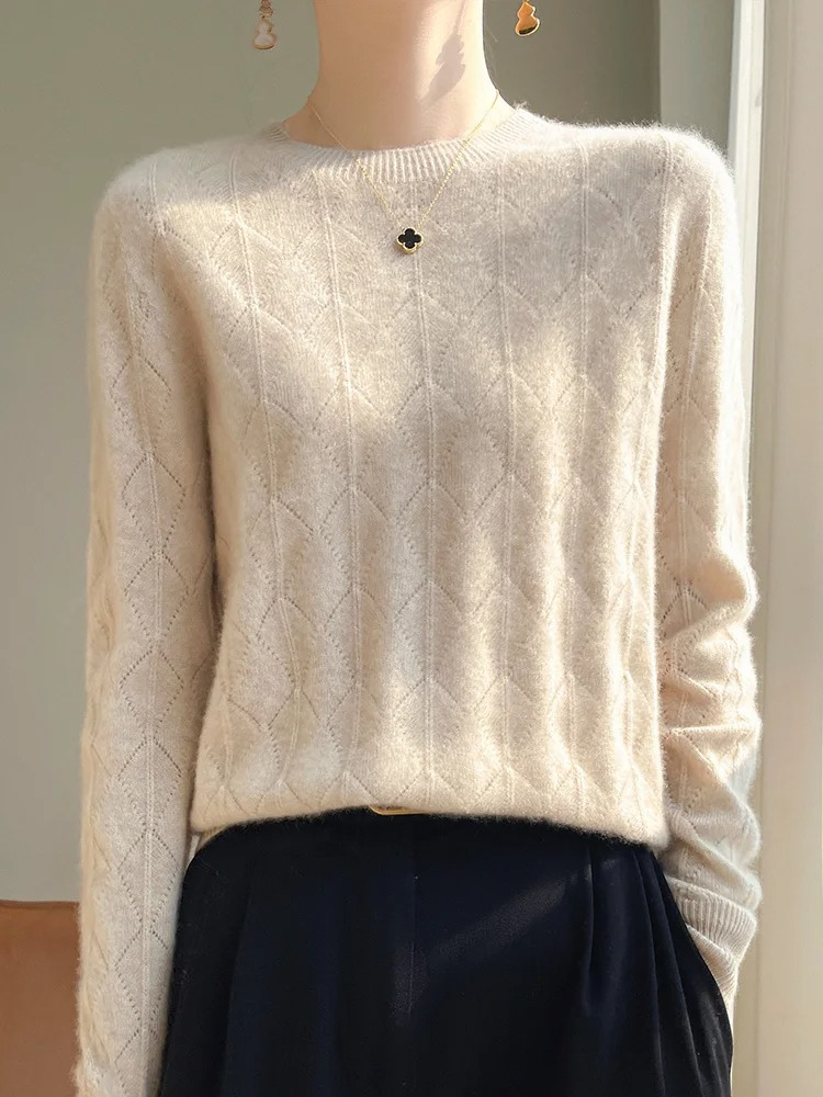 Levoire | Kashmir pull-over Femme Motif de Tricot, Doux & Élégant Design Beige