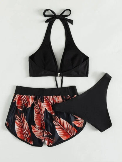 Levoire | Ensemble de bikini et short pour femmes, tenue d'été, ensemble de plage Rot