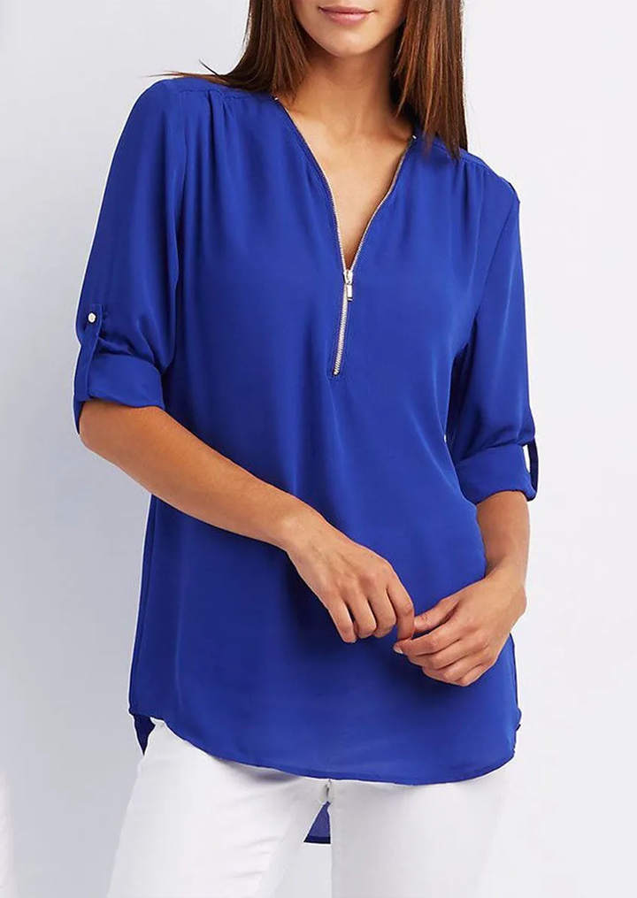 Levoire | Élégante Blouse À Décolleté En V Pour Femmes bleu foncé