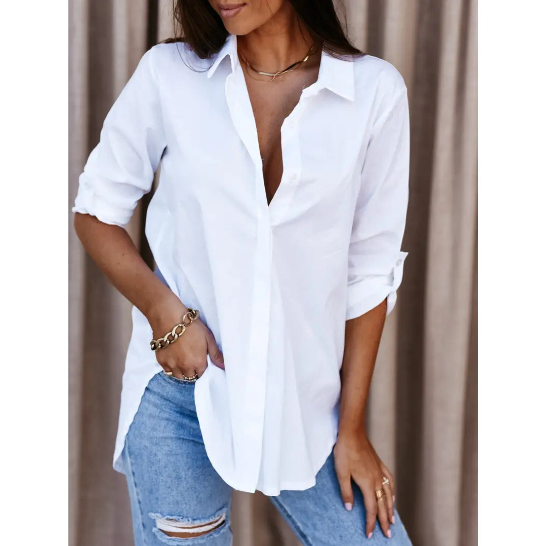Levoire | Blouse grande taille à patte de boutonnage à manches longues Blanc