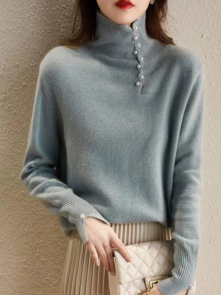 Levoire | Pull Vintage À Boutons Avec Sensation De Cachemire Bleu