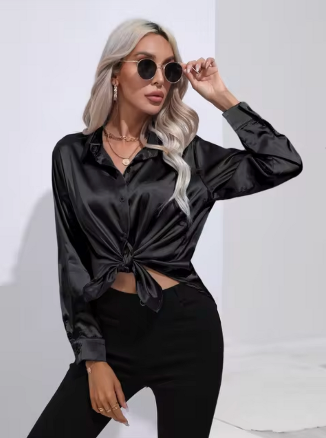 Levoire | Chemisier En Satin À Manches Longues Noir