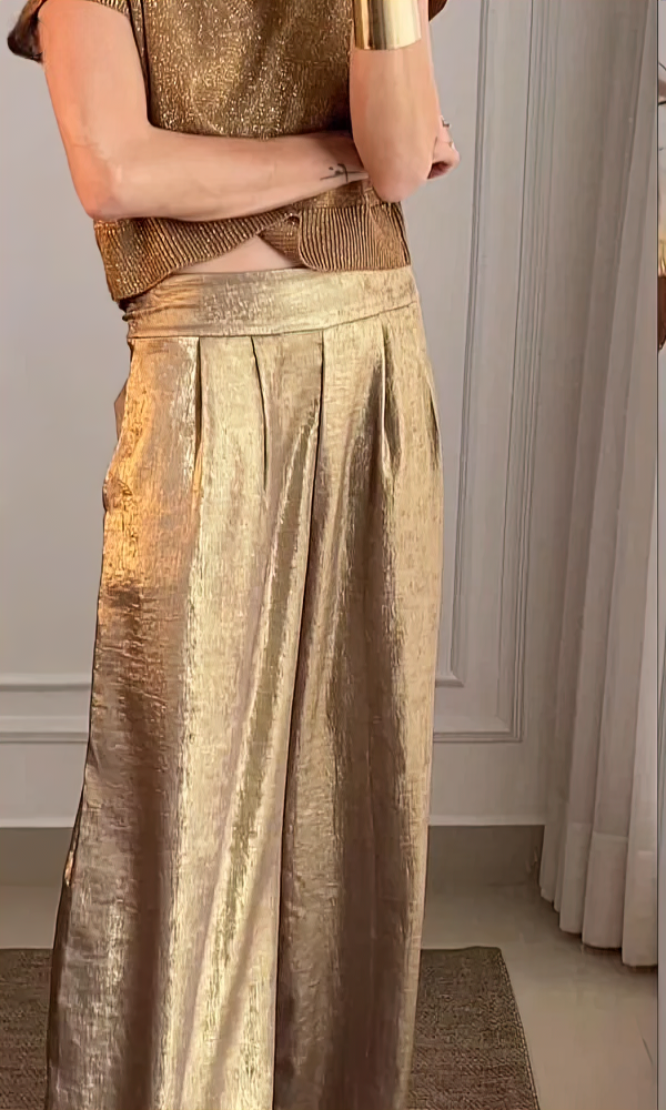 Levoire | Ensemble Top Brillant Stylé Et Pantalon En Soie