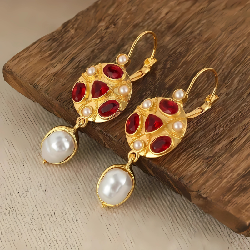 Levoire | Décorations En Pierres Précieuses Rouges Boucles D'Oreilles Dorées En Forme De Goutte Rot 5,2 cm
