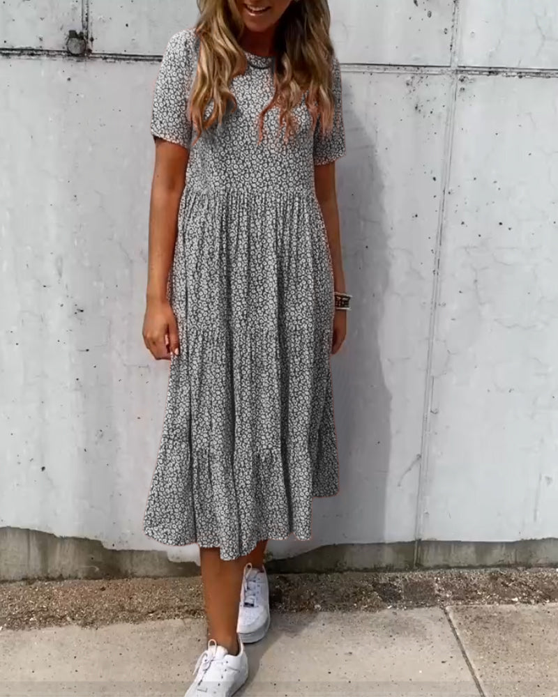 Levoire | Robe À Manches Courtes Avec Motif Floral Noir