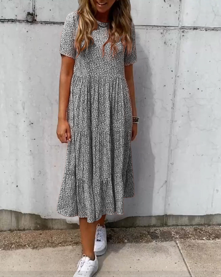 Levoire | Robe À Manches Courtes Avec Motif Floral Noir