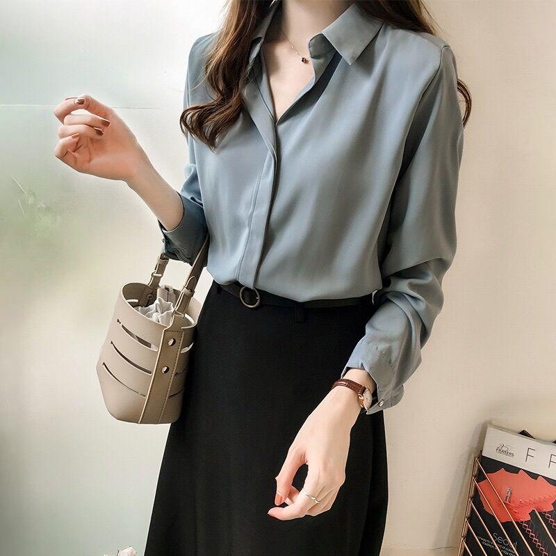 Levoire | Chemisier À Manches Longues En Chiffon Chemise Élégante Bleu