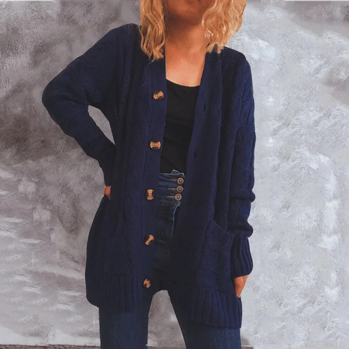 Levoire | Gilet à col haut pour femmes avec design en maille à cape Bleu foncé