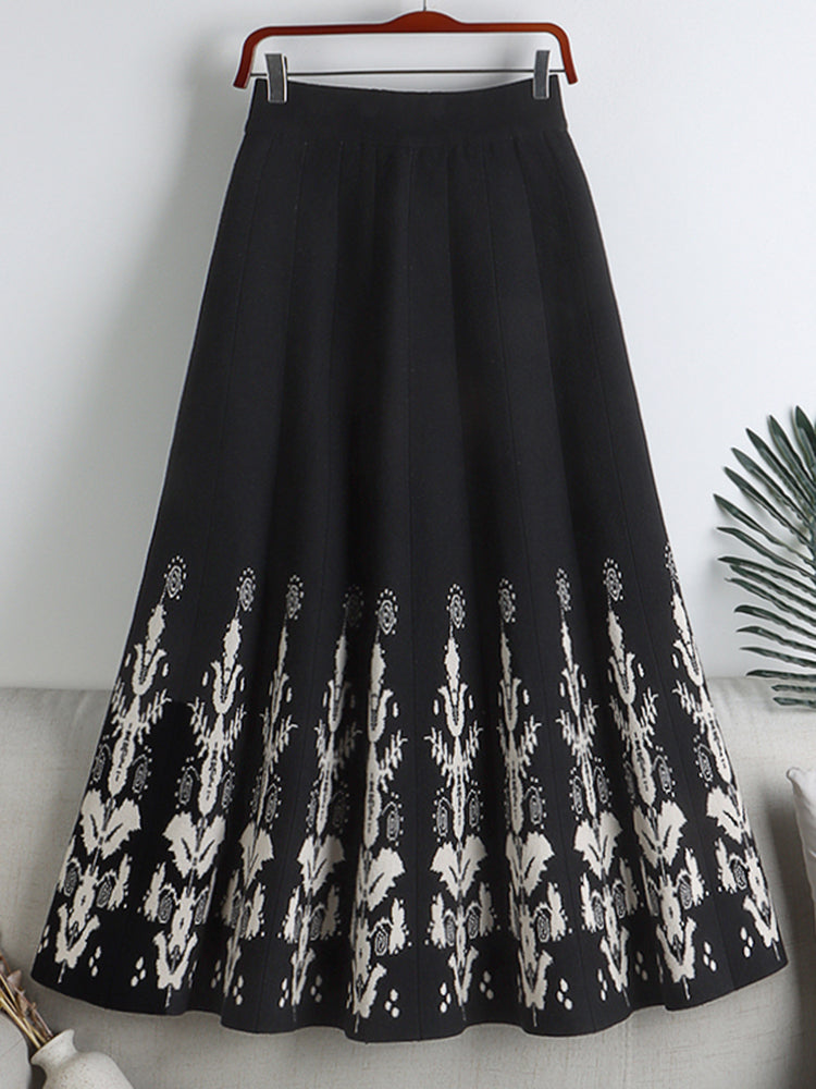 Levoire | Jupe Plissée Jacquard Taille Haute Une taille Noir