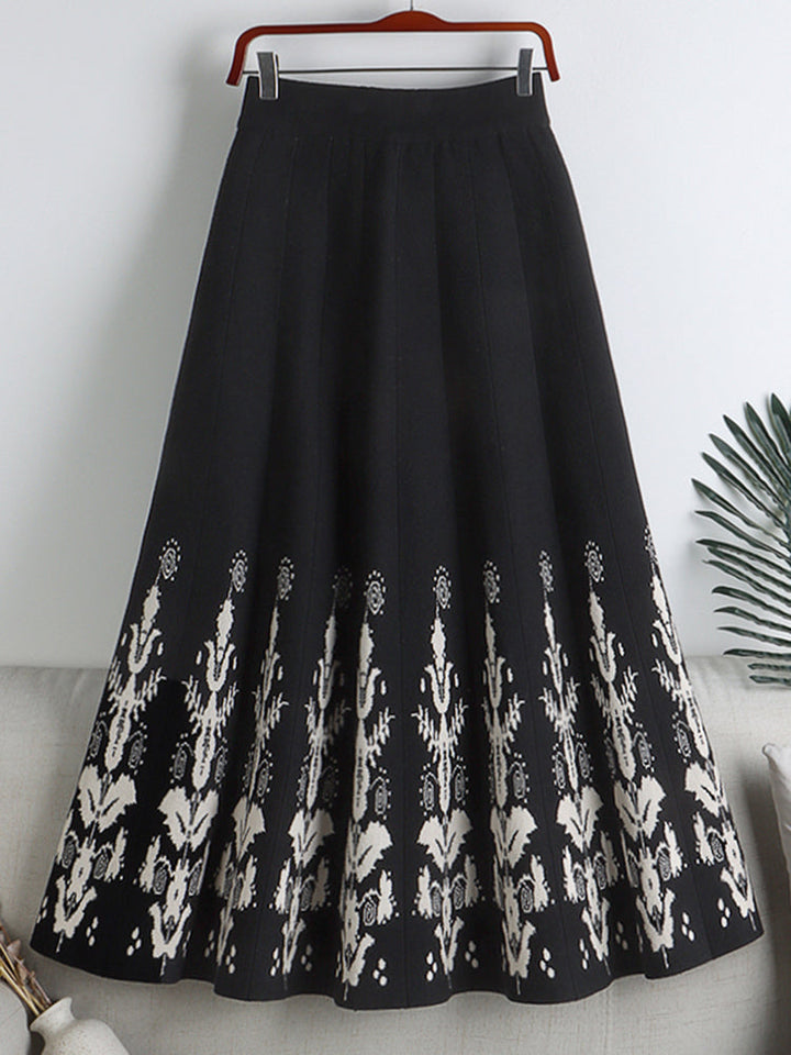 Levoire | Jupe Plissée Jacquard Taille Haute Une taille Noir