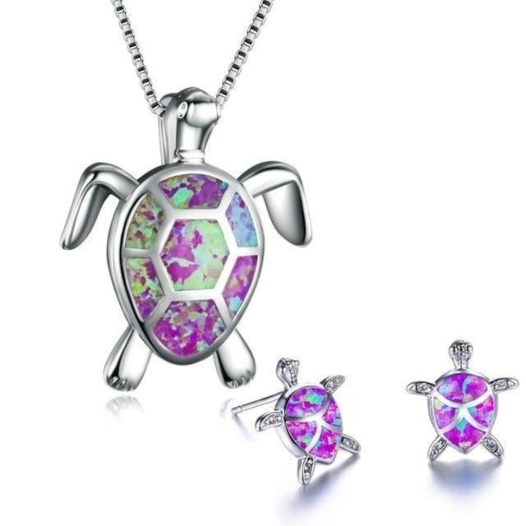 Levoire | Collier Tortue + Boucles D'Oreilles En Opale Et Argent Argent Lila