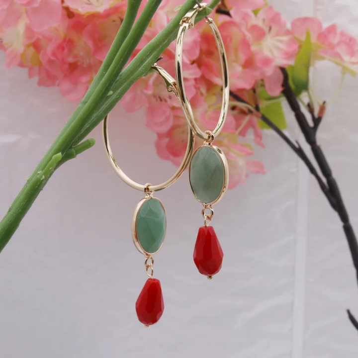 Levoire | Boucles D'Oreilles En Or Avec Des Pierres Colorées Or Vert-Rouge