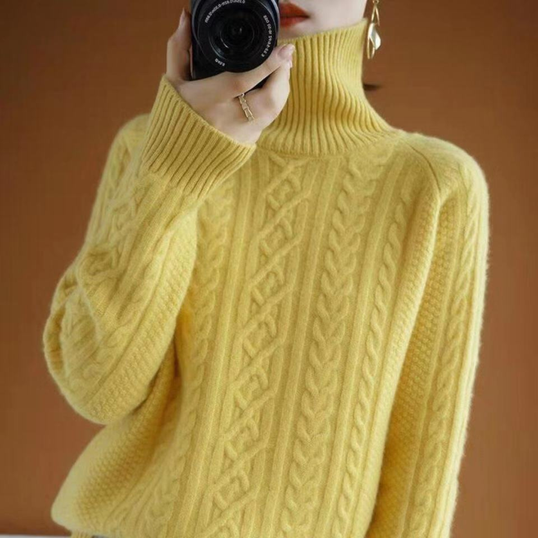 Levoire | Pull en tricot pour femmes col roulé chaud Jaune Taille unique