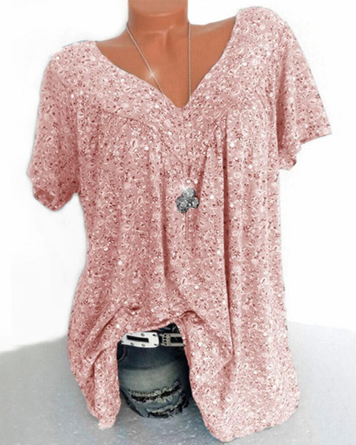 Levoire | V-col montant chemise décontractée à manches courtes Rosa