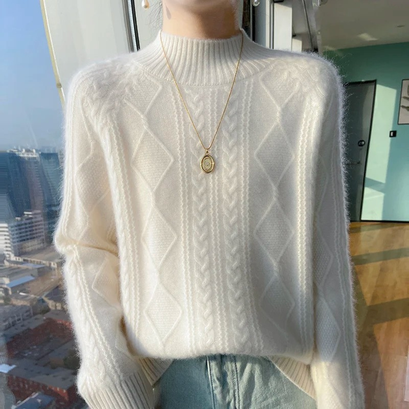 Levoire | Veste en cachemire pour femmes, design tricoté avec col haut, doux et élégant Blanc
