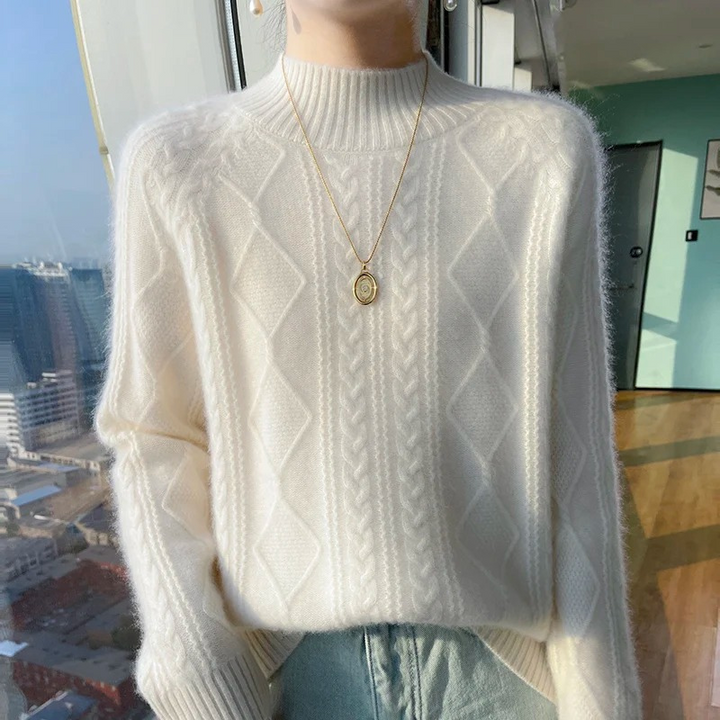 Levoire | Veste en cachemire pour femmes, design tricoté avec col haut, doux et élégant Blanc