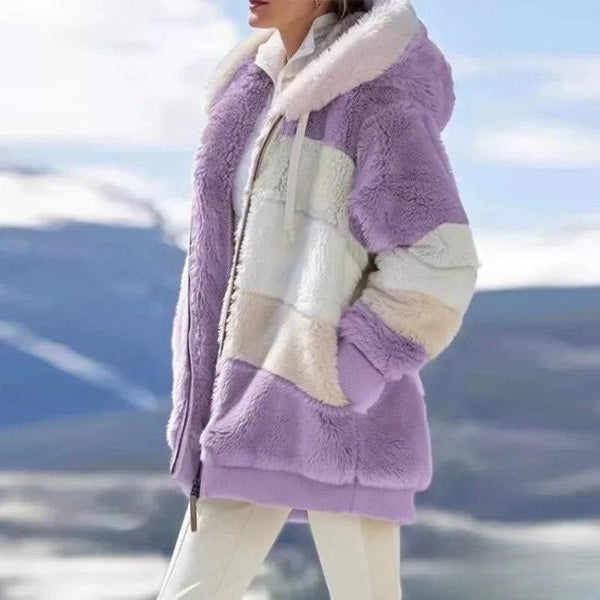 Levoire | Veste Femme Avec Fermeture Éclair, Capuche Volumineuse Et Poches Pratiques Lilas