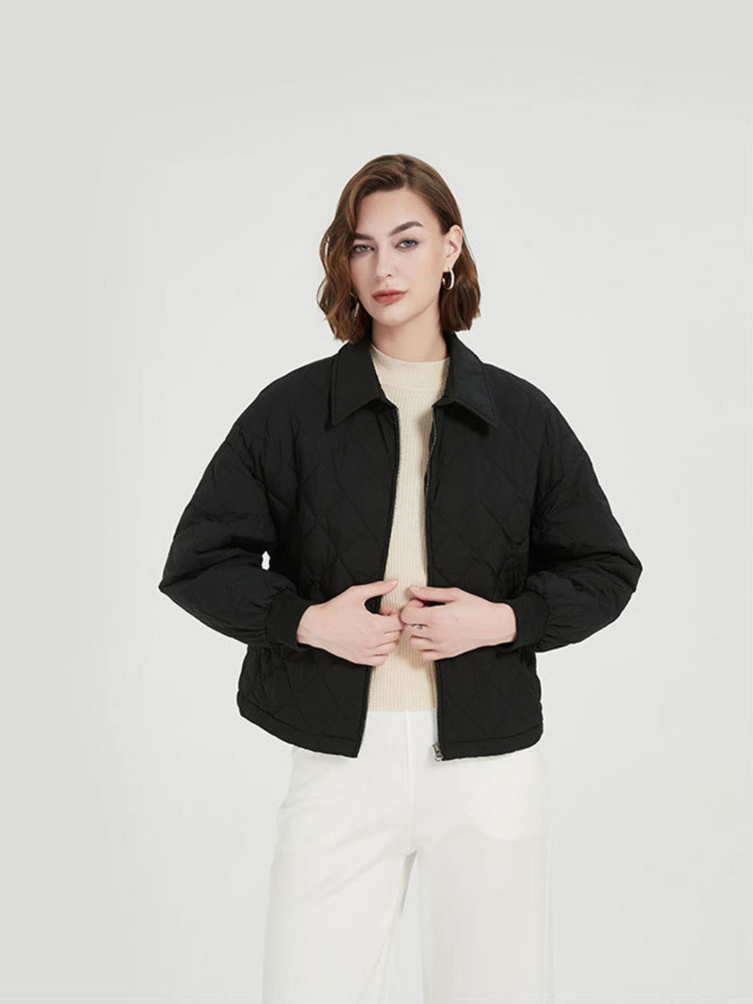 Manteau Épais Matelassé en Duvet avec Poches Noir
