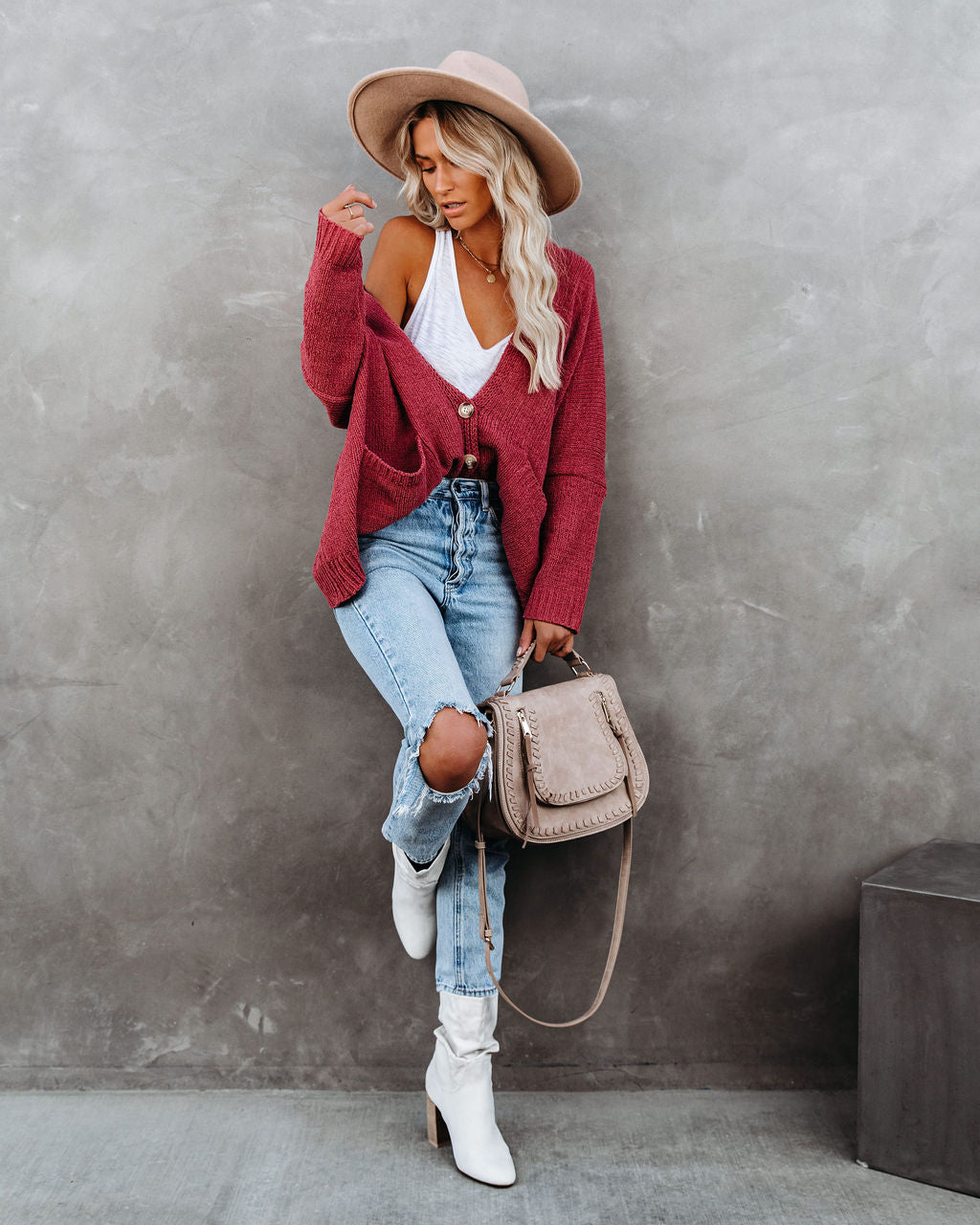 Levoire | Boutonnage Cardigan Avec Poches Rose Pâle