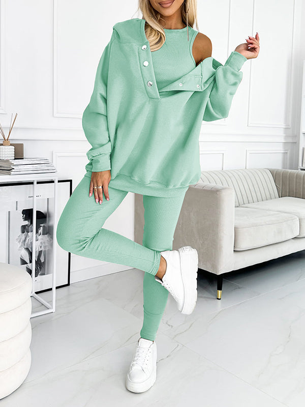 Levoire | Sweat-Shirt Confortable Avec Capuche Cyan Pull + Gilet + Pantalon
