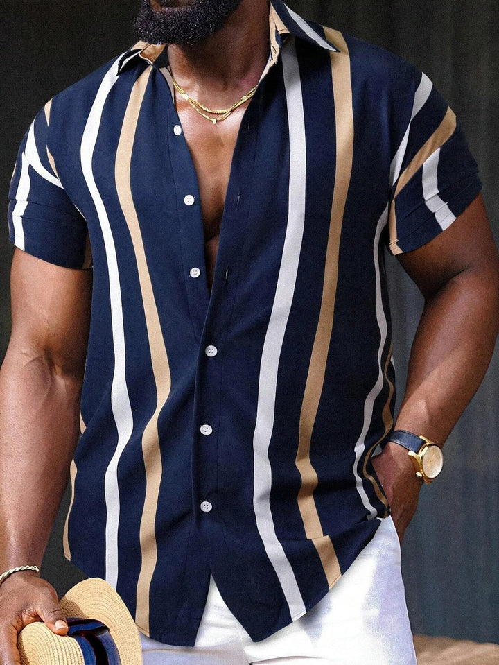 Levoire | Chemise Rayee Elegant Hommes Bleu foncé