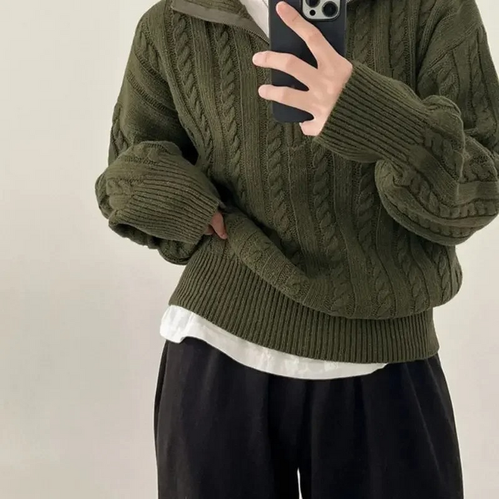 Levoire | Women's zip-up sweater, ribbed knit, cropped fit Vert