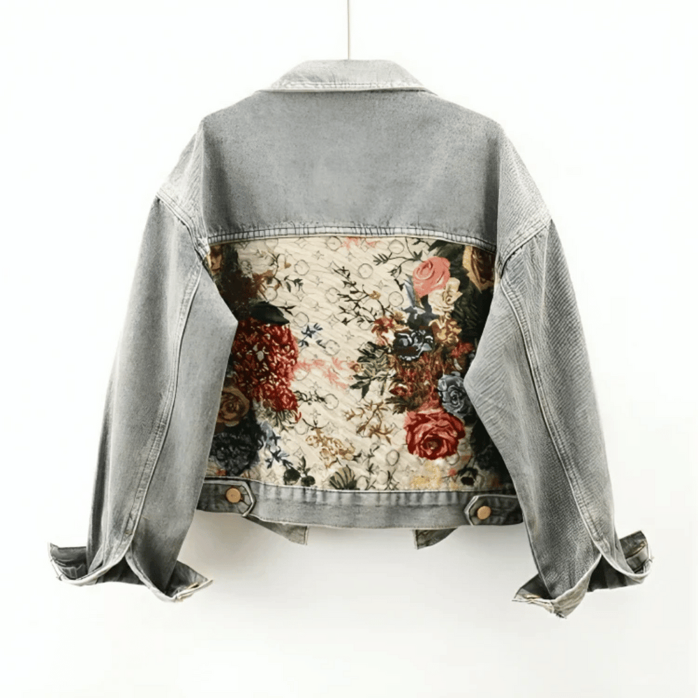 Levoire | Veste En Denim À Fleurs Peintes À La Main Fleurs & Coton Bio