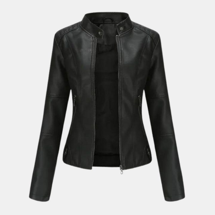 Levoie | Veste en cuir pour femmes avec col montant Noir