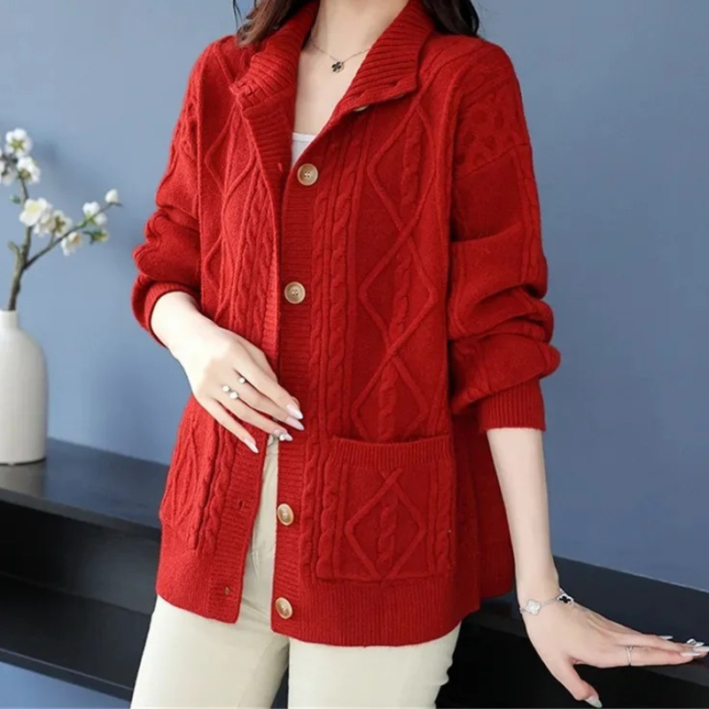 Levoire | Cardigan en maille pour femme à col et boutons Rot