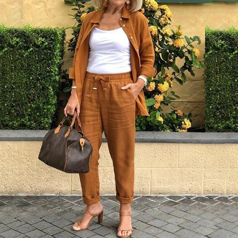 Levoire | Femmes Élégant Ensemble Chemisier & Pantalon Ensemble Braun