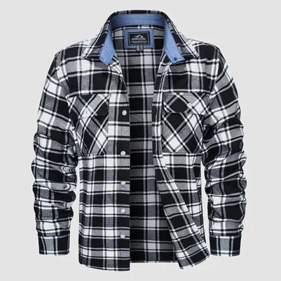 Levoire | Blouse à carreaux à manches longues Boutons en bas Noir
