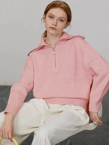 Levoire | Pull-over à col zippé pour femmes, coupe surdimensionnée