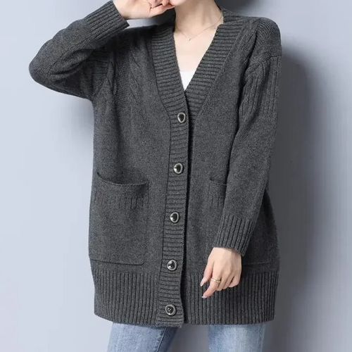 Levoire | Gilet Long Femme Tricoté À Ouverture Devant, Avec Col Et Poches