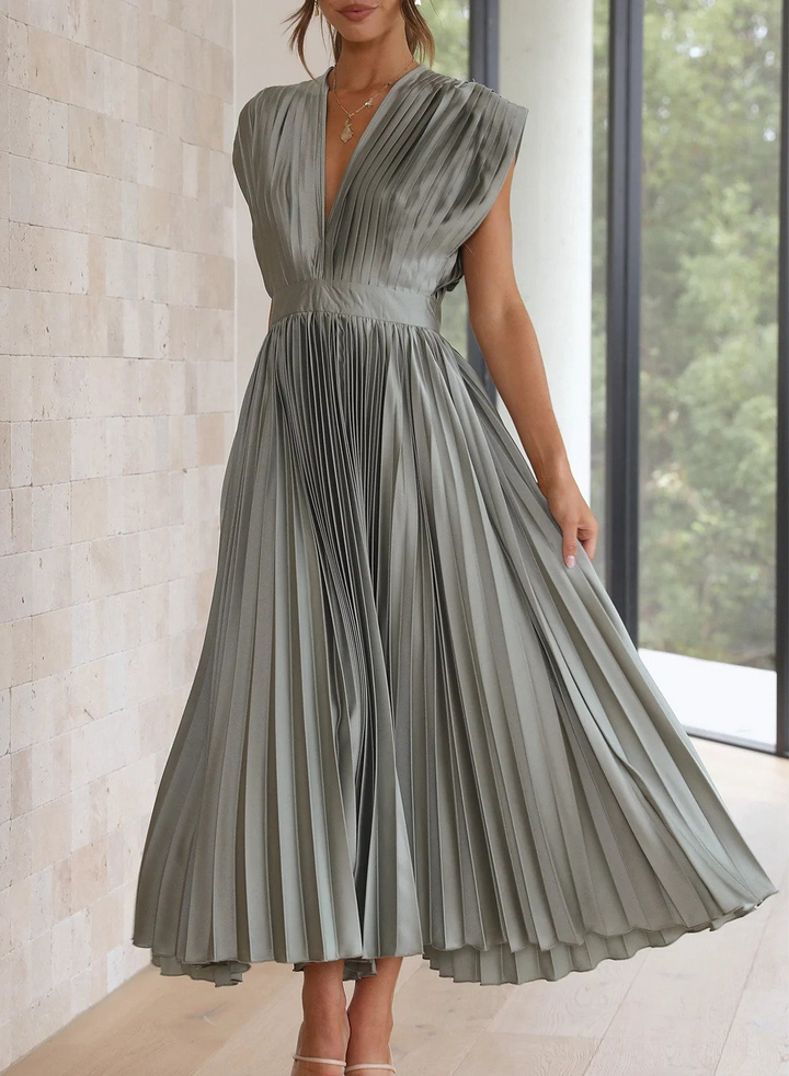 Levoire | Robe Maxi Femme Robe Élegante Flowy Avec Décolleté En V Olive