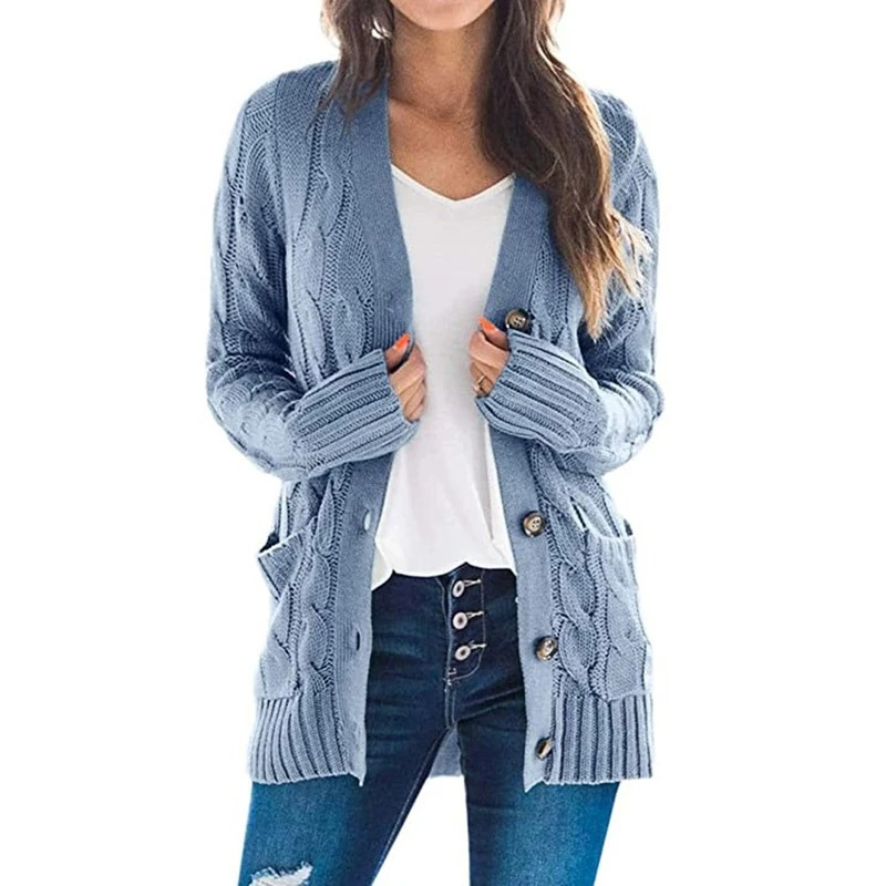 Levoire | Cardigan pour femmes avec motif en cable, boutons et poches Bleu