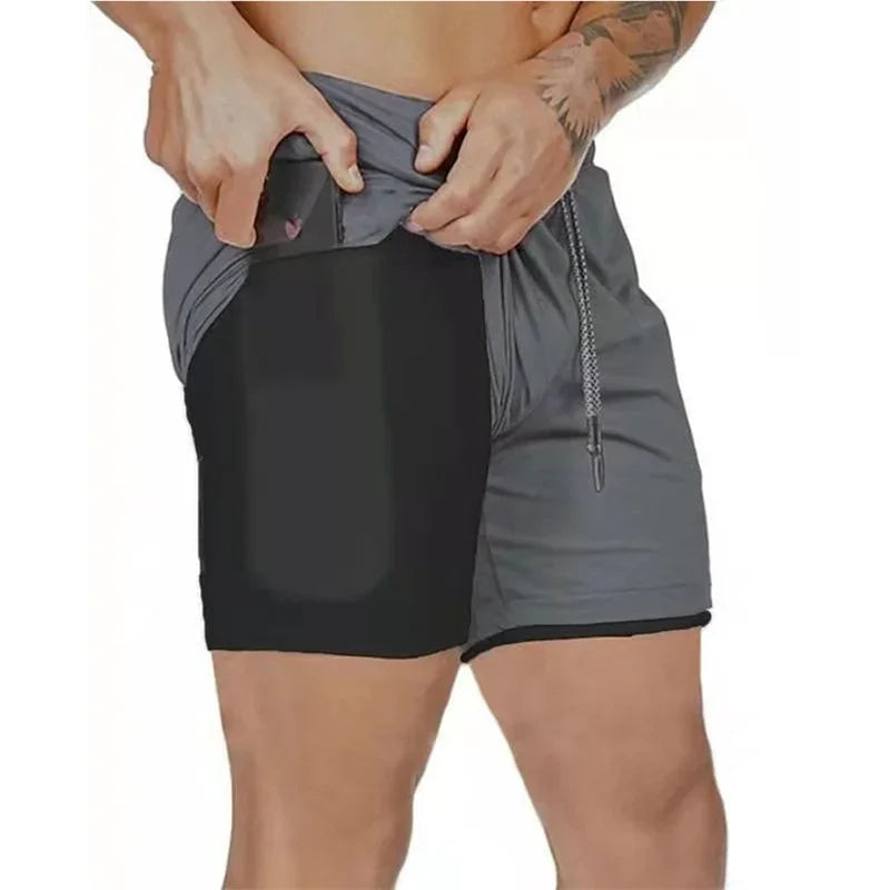 Levoire | 2 en 1 Shorts de sport pour hommes Gris foncé (noir)