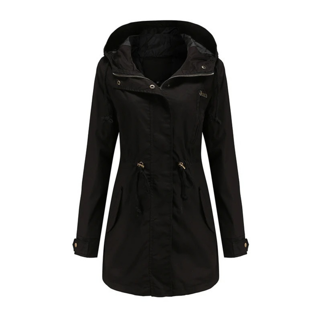 Levoire | Veste Imperméable À Capuche À Manches Longues Avec Cordon De Serrage Réglable Noir