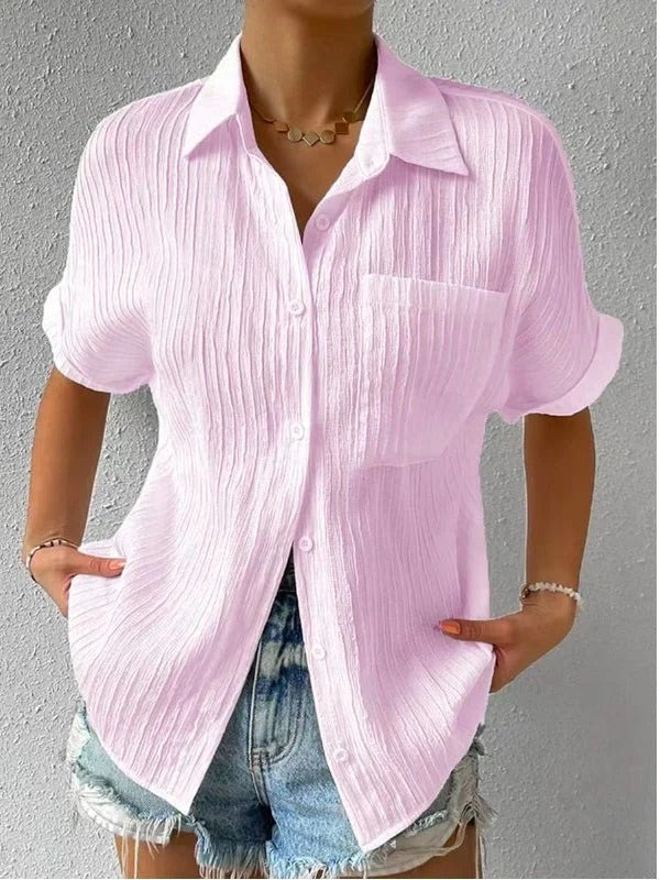 Levoire | Chemisier col chemise boutonné décontracté coupe ample Rose