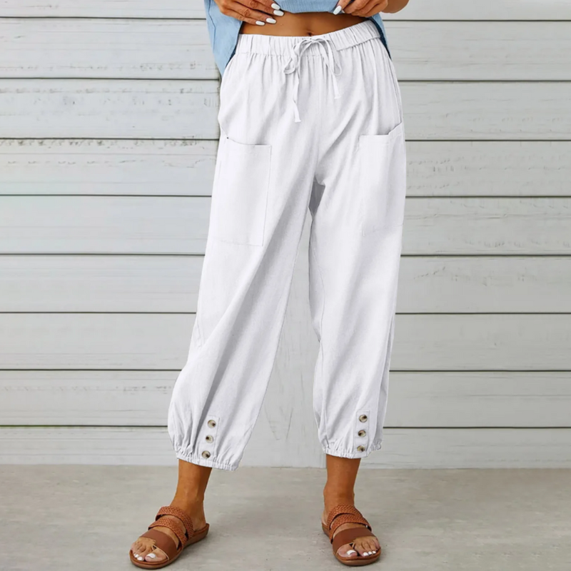 Levoire | Pantalon En Lin Pour Femmes Décontracté Taille Haute Blanc