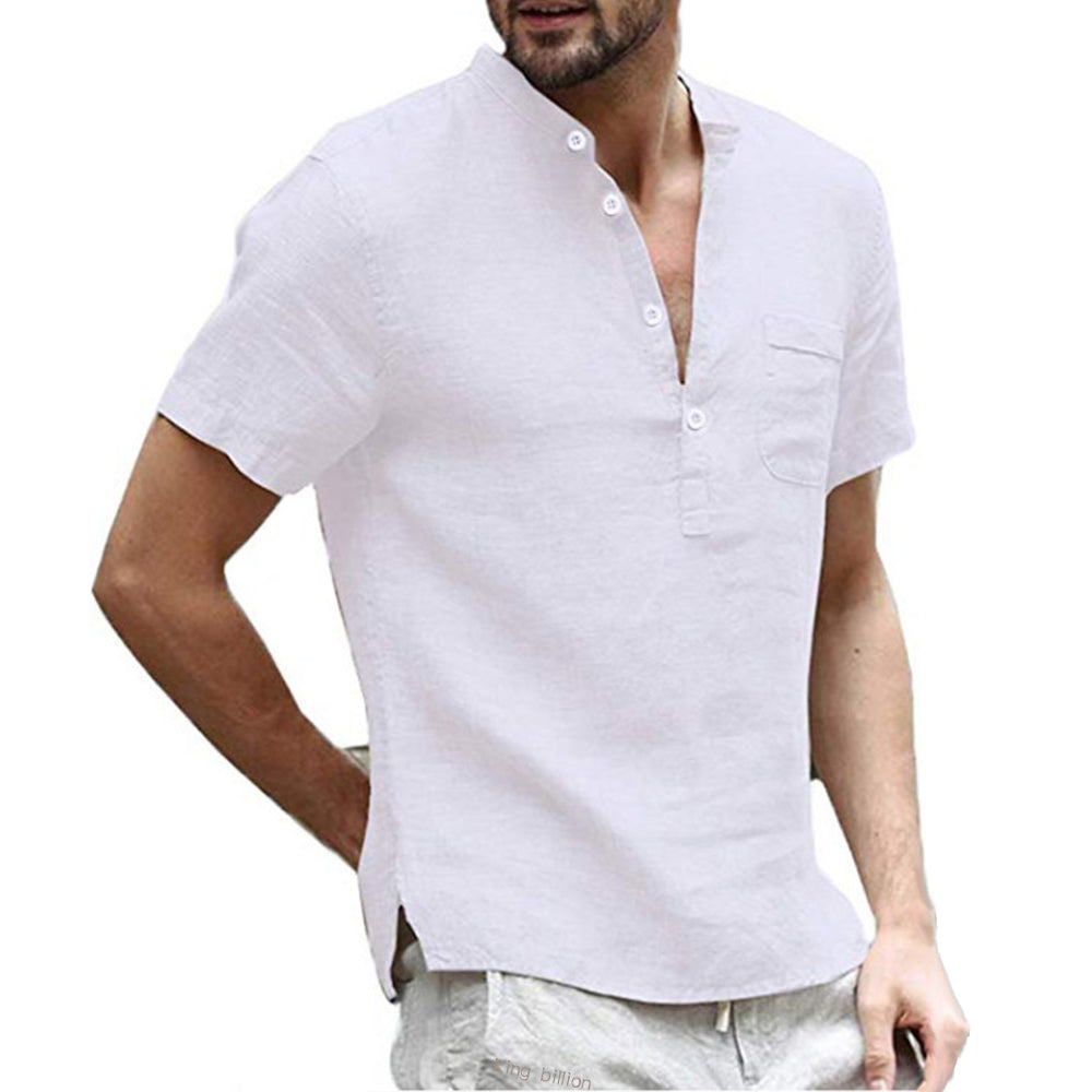 Levoire | Chemise En Lin Élégante À Manches Courtes Et Décolleté En V blanc
