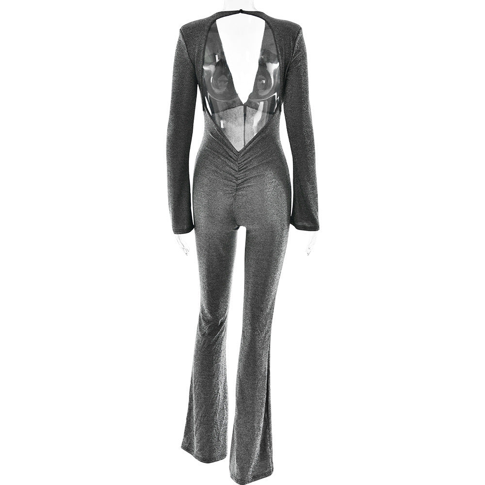 Levoire | Robe salopette élégante à décolleté en V et au dos ouvert Gris