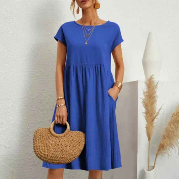 Levoire | Robe En Coton Pour Femmes Avec Col Rond Bleu