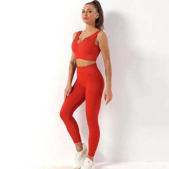 Levoire | Pantalons de yoga associés à un débardeur de yoga orange U-formationnel