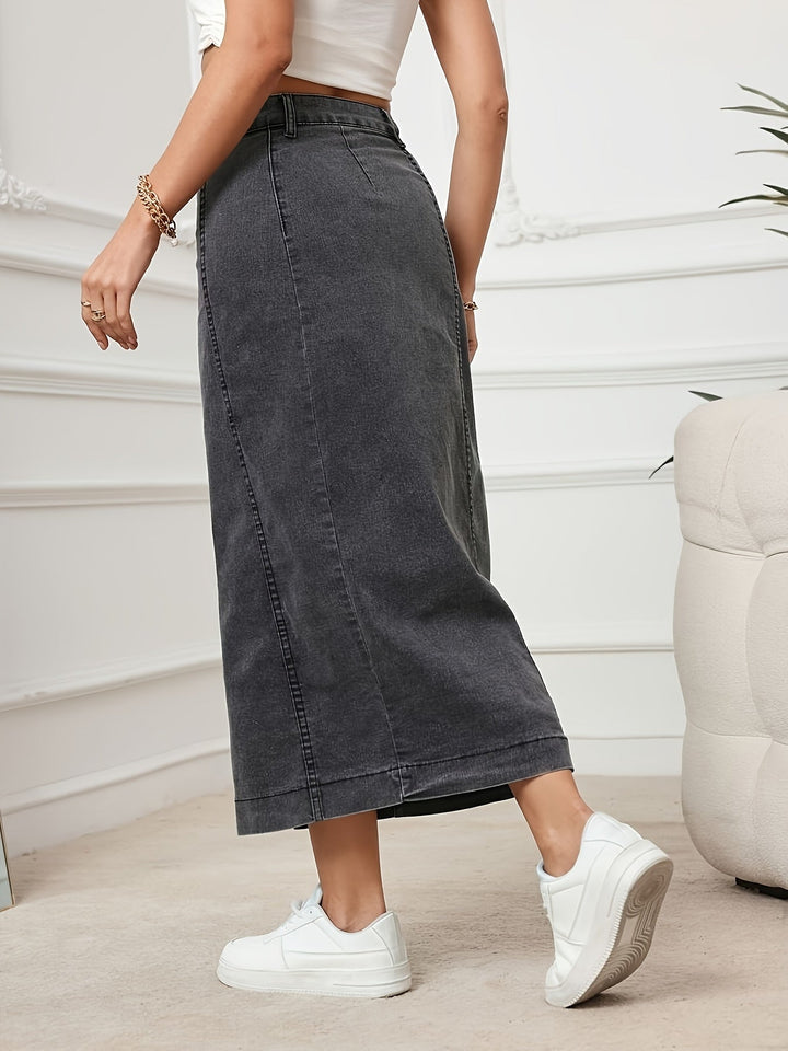 Levoire | Robe Maxi En Denim À Taille Haute Unie Lavée