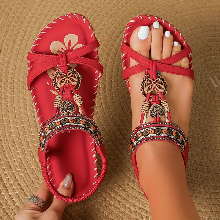 Levoire | Sandales Orthopédiques Élégantes Papillon Strass Rouge bourgogne