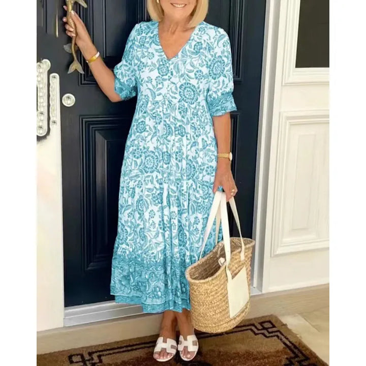 Levoire | Robe Fleurie Élégante D'Été Taivaansininen