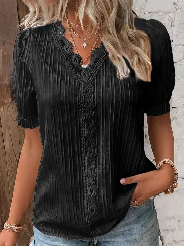 Levoire | Chemise élégante en dentelle avec décolleté en V Noir