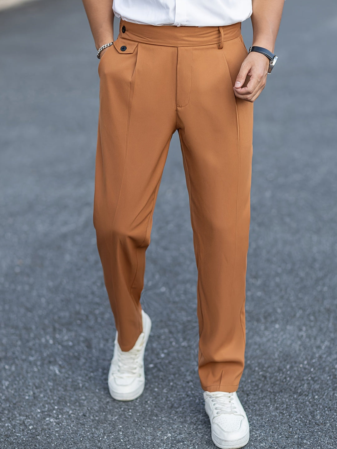 Levoire | Pantalon En Polyester De Style Cueilleur De Raisin Avec Détail À Boutons Löss Ocre