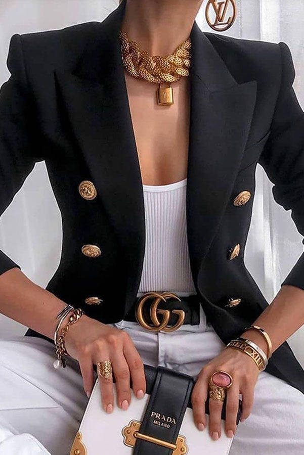 Levoire | Blazer Elegantti Kaksoisrivinen Blazer Kultaisten Napojen Kanssa Musta