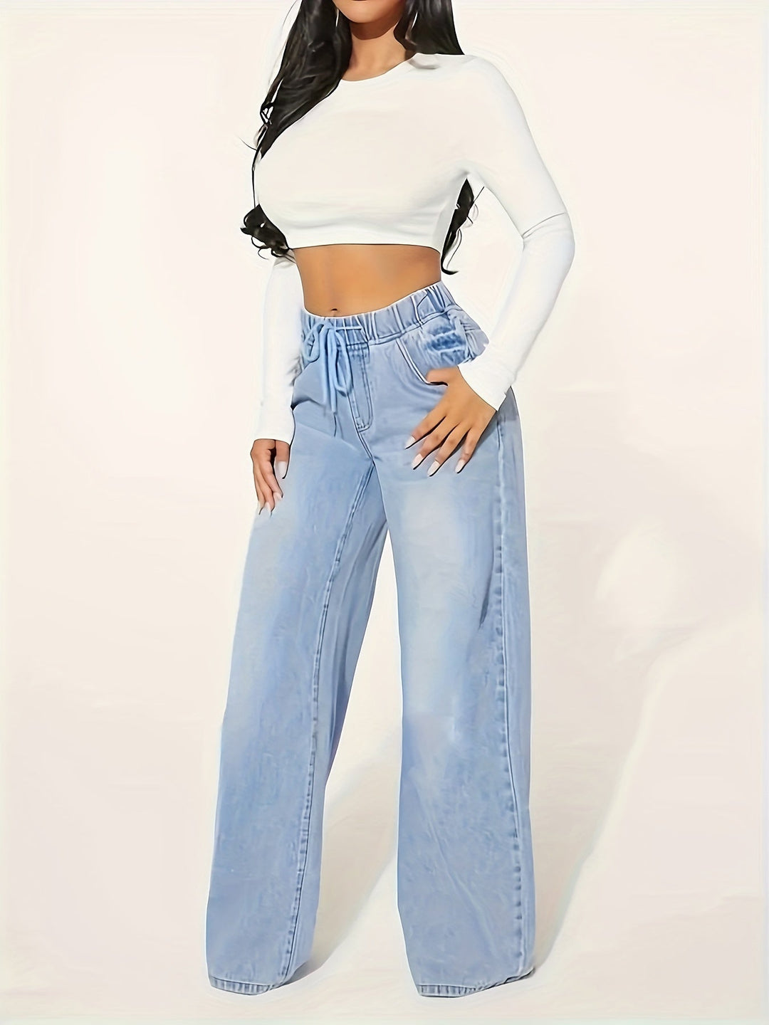 Levoire | Unisoleil Pantalons En Jean Bleus Lavés Décontractés Avec Taille Élastique Bleu